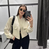 Fongt Women's ZA Autumn New Large Pocket Bomber Jacket