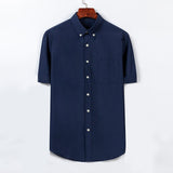 Oxford Short Sleeve Shirt Men White Slim Fit Chest One Pocket Solid Work Plain Tops Big