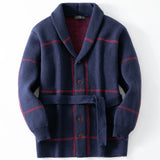 Fongt Men's Knitted Vintage Line Tweed Tweed Tweed Medium-Long Cardigan Sweater