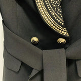 Fongt Fashion Star New Hot Metal Sheet Belt Green Fruit Collar Long Blazer