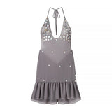 Fongt Summer New Sexy Hanging Neck Bare Back Lotus Leaf Side Dress Dress