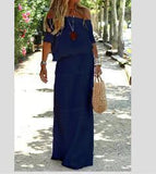Fongt Summer New Fashion Casual Shoulder Tight Waist Short Sleeve Loose Long