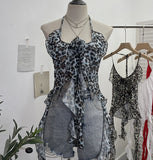 Special Price Sexy Hot Babes Hanging Backs Her Neck Short Leopard Sling Vest Flowers Lotus Leaves Floating Clothes