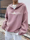 Fongt Ladies Plush Hooded Zippered Jacket Embroidery Rock Grain Velvet