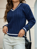 Fongt And Winter Knitted Temperament V-Neck Sweater Fashion Loose Jasmine Cloth Girl