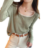 Fongt Versatile Top Retro Square-Neck Long-Sleeve Undershirt With White Loose Sweater Six Wool Sweater-Outfit