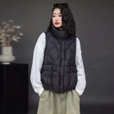 White Duck Down Down Vest Female 2024 Light Standing Collar Design Sense Draw Rope Warm Vest Wearing Casual Vest-Outfit