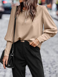 Fongt Women's T-Shirt Long Sleeve Button Solid Color Casual Top-Outfit