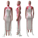 Fringed Tassel Body-shaping Maxi Dress Women Sleeveless Party Night Club Long Dresses Elegant Turtleneck Slim Prom Dress-Outfit