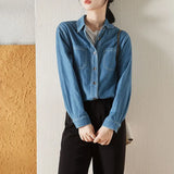 Fongt Shirt Female Autumn New Loose Korean Version Long Sleeve Retro Versatile Casual Shirt Ins Tide Coat-Outfit