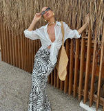 Satin Zebra Print Midi Skirt-Outfit