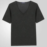 Fongt Men's Thin V-Neck Solid Knitwear Summer Short-Sleeved Knitted T-Shirt