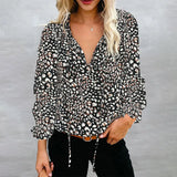 Fongt Women's Clothing 2025 Autumn And Winter New Broken Flower Printed Shirt V Collar Long-Sleeved T-Shirt Top Women