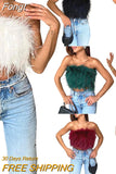 Women Clothes Artificial Fur Feather Vest Summer 2023 Sleeveless T-shirts Strapless Fluffy Backless Slim Tube Tops