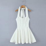 Fongt Style Collar Slings Waist Retro Skirt Dress Party Wide Swing Spliced Hanging Neck Miniskirt
