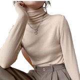 Solid Color Turtleneck Long Sleeve Knitted Tee-Outfit