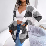 Shooting Autumn And Winter Hit Striped Striped Lantern Sleeve Casual Cardigan Sweater Coat Women's