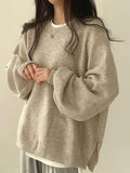 Oversized Split Hem Pullover Sweater-Outfit