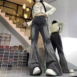 Fongt Street Black And Gray Fashion Gradient Jeans Men And Women Retro Niche Design Sense Waist-Side Flared Trousers