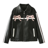 Black Bow Faux Leather Biker Jacket-Outfit