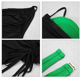 Green Contrast Black Slit Midi Dress-Outfit