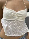 Floral White Crop Tops Fairycore 00s Retro Halter Camis Y2K Aesthetics Sexy Backless Mini Vest Summer Boho Beach Tank-Outfit
