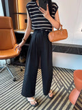 Fongt High-Rise Water Wash Cotton Casual Suit Pants Women's Summer Thin Loose Straight Broad Leg Pants Feel Nine-Point Pants