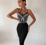 Explosion Suspension Dress Twist Dress Dress Dresses Sexy V-Neck Nail Pearl Long