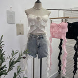 Real Shooting Lotus Leaf Side Flowers Sleeveless Chest Pads With Chest Vest Pure Desire Style Short-Term Wear