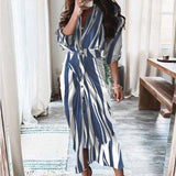 Fongt Women's Long Sleeve V Neck Button Temperament Commuter Shirt Long Dress