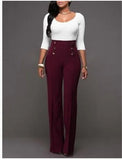 Fongt Early Autumn New Solid Color Bhabred Decorative Button Straight High Waist Broad Leg Female