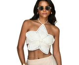Fashion Hanging Neck With Flower Styling Blouse 2025 Summer New Sexy