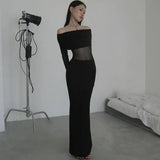 Fongt Autumn Famous Style Temperament Sexy Body Shoulder Mesh Stitching Dress