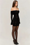 Lace Long Sleeve Off-shoulder Dress-Outfit