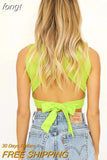 Women Y2K Lace Up Backless Tank Top Solid Knitted T-shirts Tops Sexy Crop Top Night Club Outfits 2023 Streetwear Basic