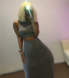New Arrival White Two Piece Set Women Sexy Party Tank Tops Slim Ruched Skirt Elegant Bodycon Suit Dress Matching