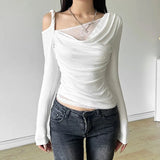 2024 Autumn New Women's Clothing Shoulder-Slanted Collar Hollow Perspective Folding Body To Close The Waist On The