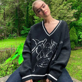 Pattern Sweaters Women Oversized Pullovers Harajuku Aesthetic Streetwear Jumper Korean Knitwear Autumn Preppy Style