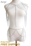 Silver Link Chains Two 2 Piece Set Women Hollow Out Cape Crop Top Long Tassels Mini Skirt Set Party Summer Beach