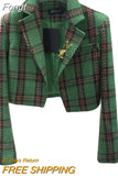 Plaid Woolen Jacket Women High-waisted UltraShort Blazers Coat Spring Autumn Fashion Lady Suit Small Outerwear Casual