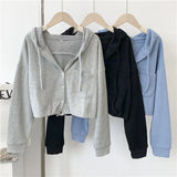 Fongt New Thin Hoodie Korean Version Loose Versatile Cardigan High Waist Jacket Short French Languid Lazy Wind Coat Female-Outfit