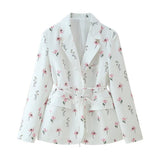 Fongt Spring/Autumn Women's Fashion Sweet Broken Flower Suit T-Neck With Long Sleeved Suit Jacket