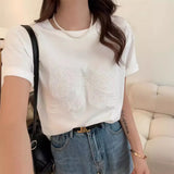 Embroidery Bow Oversized Short Sleeve Tee-Outfit