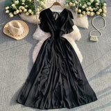 Fongt Niche Design Cross V Collar Small Flying Sleeves To Show Thin Chiffon Dress Super Fairy Leaves Side Dress