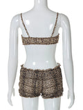 Leopard Print Ruffles Cami Bra Top and Shorts Set-Outfit