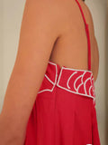Fongt Sensense Fish-Shaped Three-Dimensional Embroidered Chest Pressure Folded Red Sling Dress 2025 New Spring And Summer