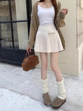 Bow Solid High Waist Pleated A-line Skirt-Outfit