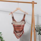 Hottie Tie Dye Irregular Sleeveless Small Sleeveless Sleeve Strip Back Strap Bow Strap Bow Blouse