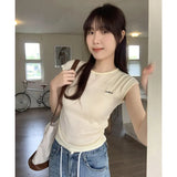Sleeveless Knitted Embroidered Letter T-Shirt Women's Summer New Fold Waist Early Spring Dress Temperamental