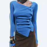 Fongt Long-Sleeved Women's Clothing In Autumn 2025 New Irregular Design Folding Button Repair Knitted Top Lady